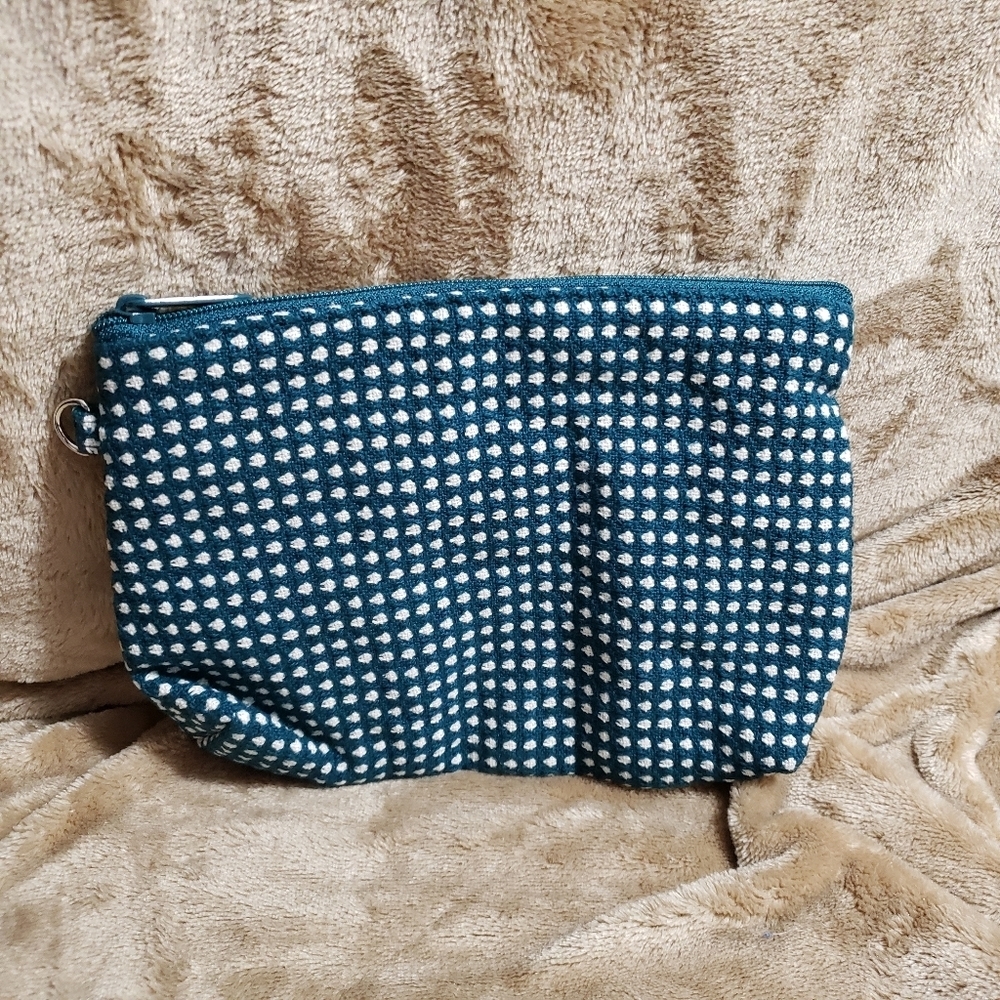 Thirty-one Mini Zipper Pouch Dotty Weave Cosmetic Green White Makeup Bag Clutch